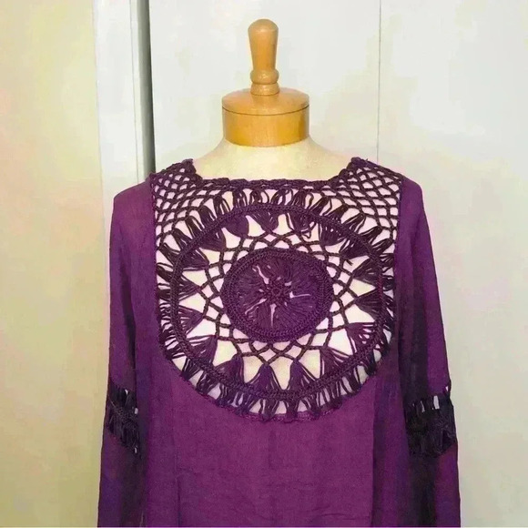 NWT Eggplant Purple Crochet Fringe Boho Swim Beach Resort Cover Up size small - Picture 2 of 12